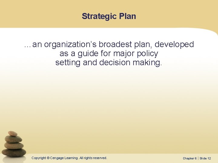 Strategic Plan …an organization’s broadest plan, developed as a guide for major policy setting