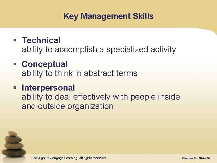 Key Management Skills § Technical ability to accomplish a specialized activity § Conceptual ability