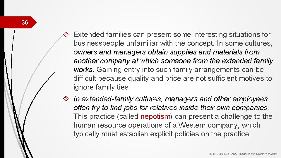 36 Extended families can present some interesting situations for businesspeople unfamiliar with the concept.