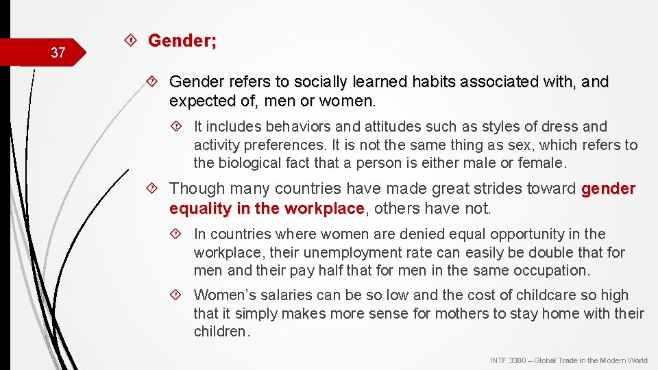 37 Gender; Gender refers to socially learned habits associated with, and expected of, men