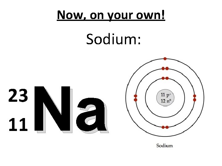 Now, on your own! Sodium: 23 11 Na 
