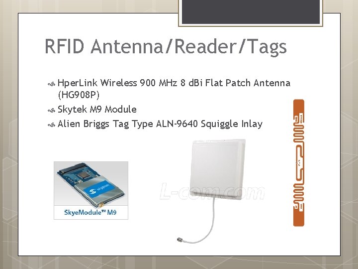 RFID Antenna/Reader/Tags Hper. Link Wireless 900 MHz 8 d. Bi Flat Patch Antenna (HG