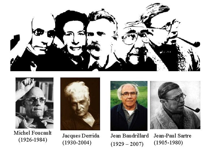 Michel Foucault (1926 -1984) Jacques Derrida (1930 -2004) Jean Baudrillard Jean-Paul Sartre (1905 -1980)