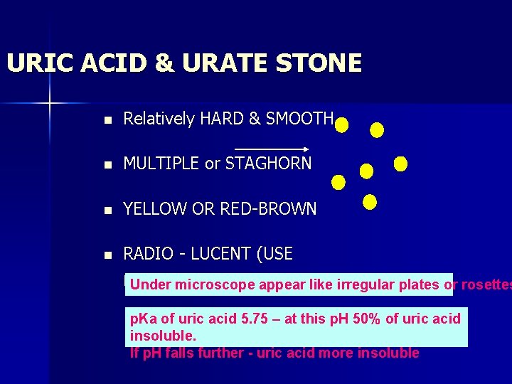 URIC ACID & URATE STONE n Relatively HARD & SMOOTH n MULTIPLE or STAGHORN