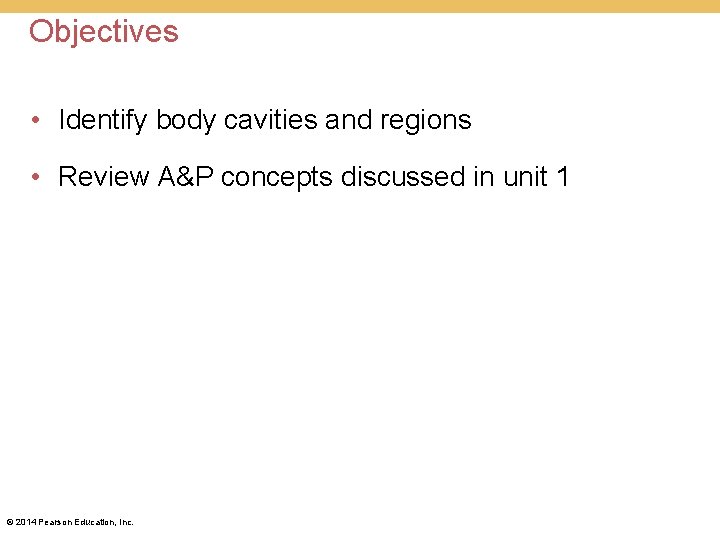 Objectives • Identify body cavities and regions • Review A&P concepts discussed in unit Objectives • Identify body cavities and regions • Review A&P concepts discussed in unit