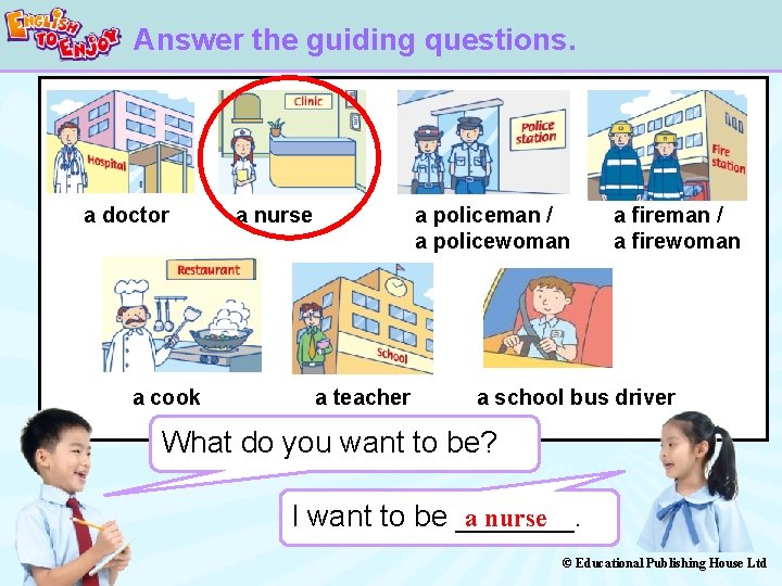 Answer the guiding questions. a doctor a cook a nurse a policeman / a