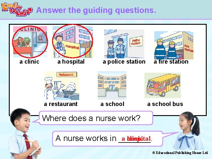 Answer the guiding questions. a clinic a hospital a restaurant a police station a