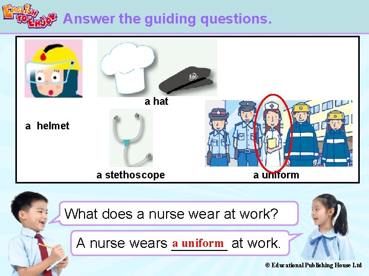 Answer the guiding questions. a hat a helmet a stethoscope a uniform What does