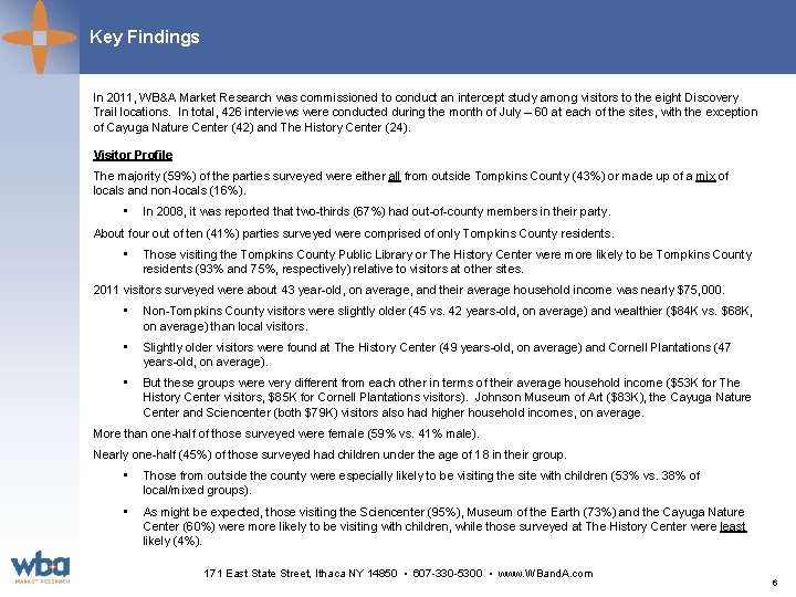 Key Findings In 2011, WB&A Market Research was commissioned to conduct an intercept study