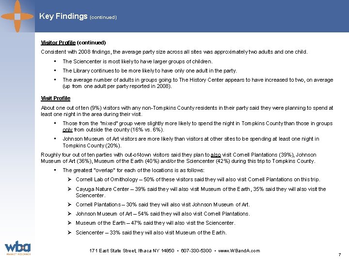 Key Findings (continued) Visitor Profile (continued) Consistent with 2008 findings, the average party size