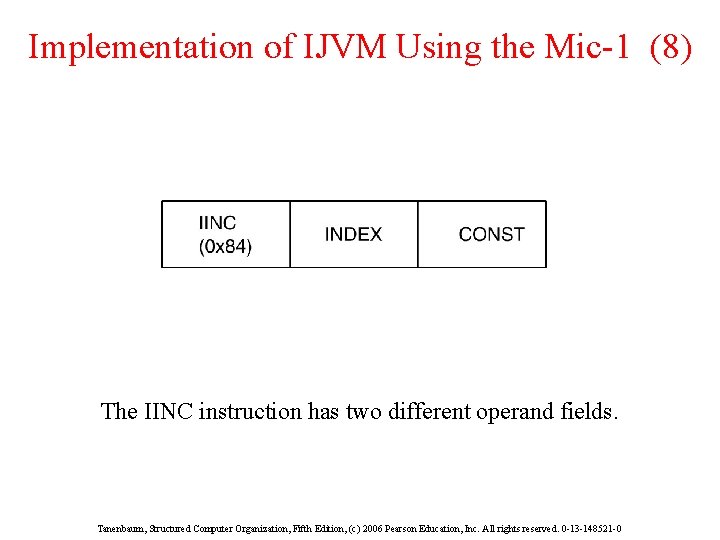 Implementation of IJVM Using the Mic-1 (8) The IINC instruction has two different operand