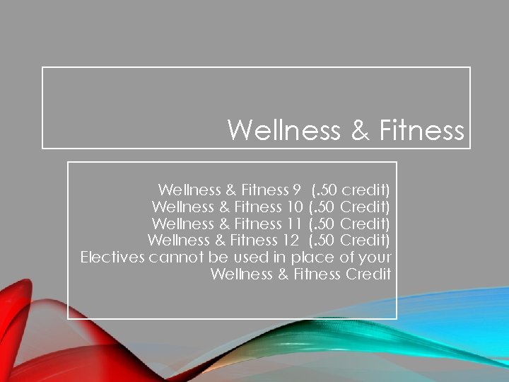 Wellness & Fitness 9 (. 50 credit) Wellness & Fitness 10 (. 50 Credit)