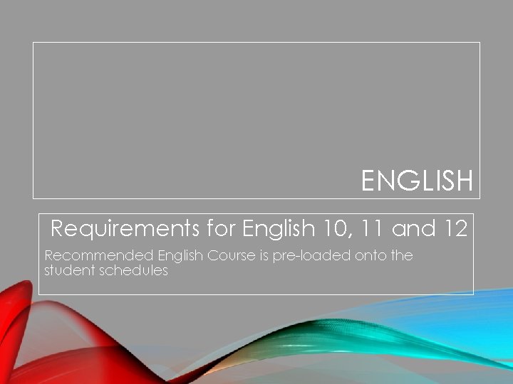 ENGLISH Requirements for English 10, 11 and 12 Recommended English Course is pre-loaded onto