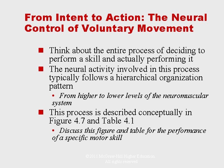 From Intent to Action: The Neural Control of Voluntary Movement n Think about the