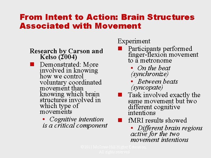 From Intent to Action: Brain Structures Associated with Movement Research by Carson and Kelso
