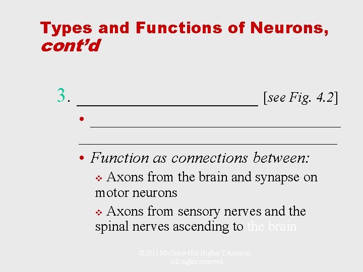 Types and Functions of Neurons, cont’d 3. _________ [see Fig. 4. 2] • ________________________________