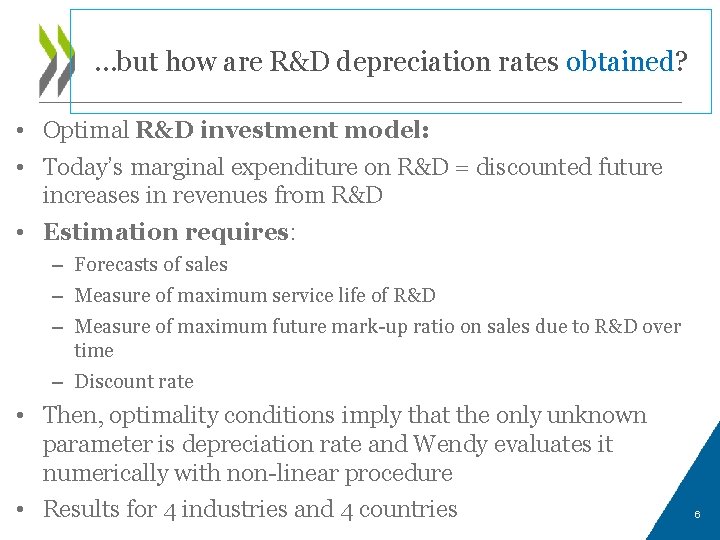 …but how are R&D depreciation rates obtained? • Optimal R&D investment model: • Today’s