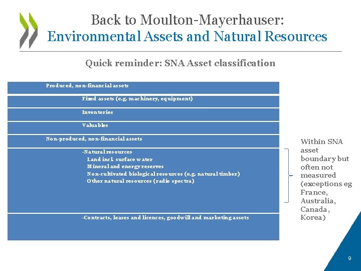 Back to Moulton-Mayerhauser: Environmental Assets and Natural Resources Quick reminder: SNA Asset classification Produced,