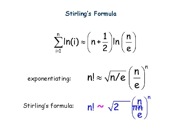 Stirling’s Formula exponentiating: Stirling’s formula: 