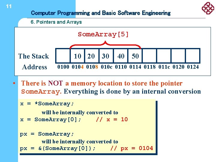 11 Computer Programming and Basic Software Engineering 6. Pointers and Arrays Some. Array[5] The