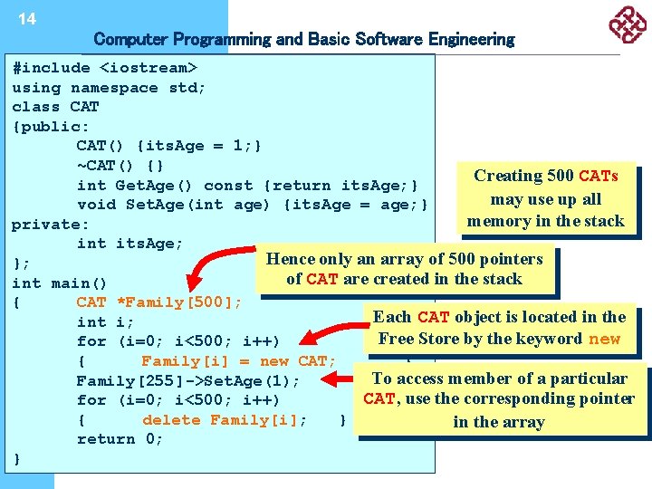 14 Computer Programming and Basic Software Engineering Pointers and Arrays #include 6. <iostream> using