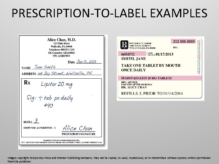 PRESCRIPTION-TO-LABEL EXAMPLES Images copyright Perspective Press and Morton Publishing Company. May not be copied,