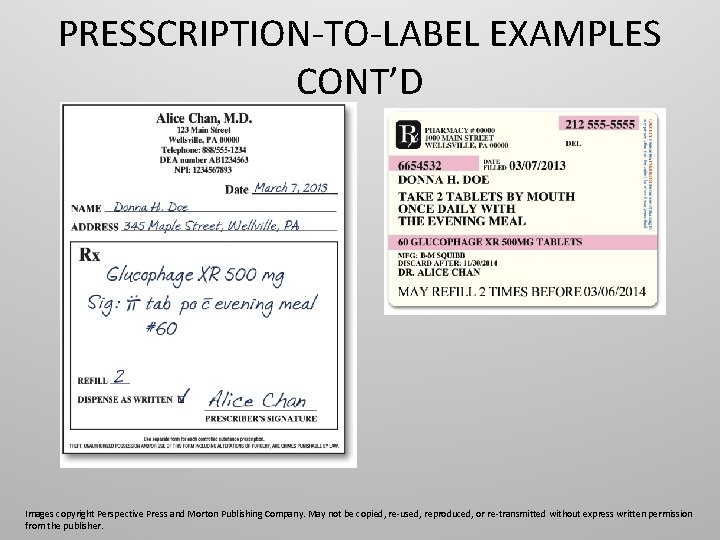 PRESSCRIPTION-TO-LABEL EXAMPLES CONT’D Images copyright Perspective Press and Morton Publishing Company. May not be