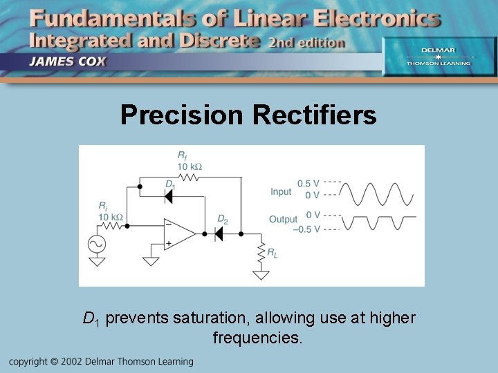 Precision Rectifiers D 1 prevents saturation, allowing use at higher frequencies. 