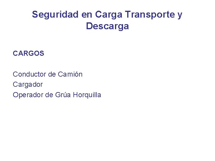 Seguridad en Carga Transporte y Descarga CARGOS Conductor de Camión Cargador Operador de Grúa