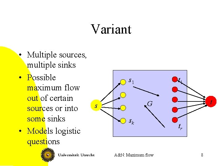 Variant • Multiple sources, multiple sinks • Possible maximum flow out of certain s