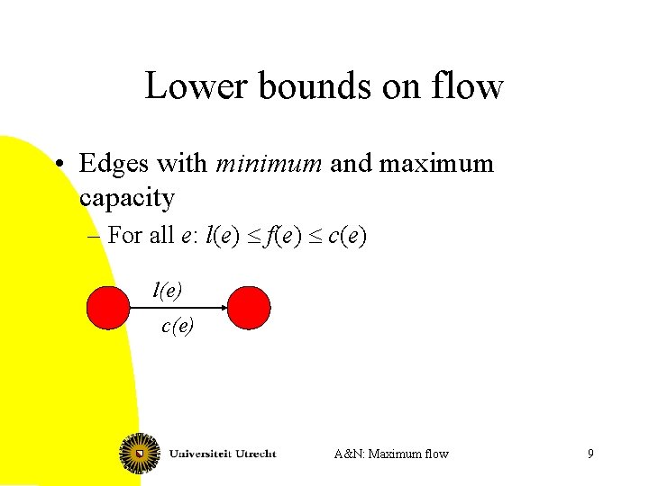 Lower bounds on flow • Edges with minimum and maximum capacity – For all