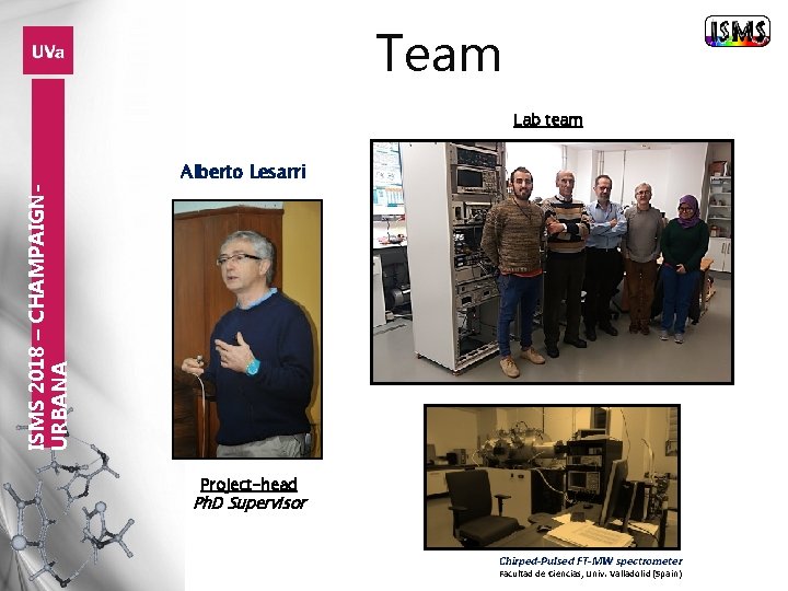 Team ISMS 2018 – CHAMPAIGNURBANA Lab team Alberto Lesarri Project-head Ph. D Supervisor Chirped-Pulsed
