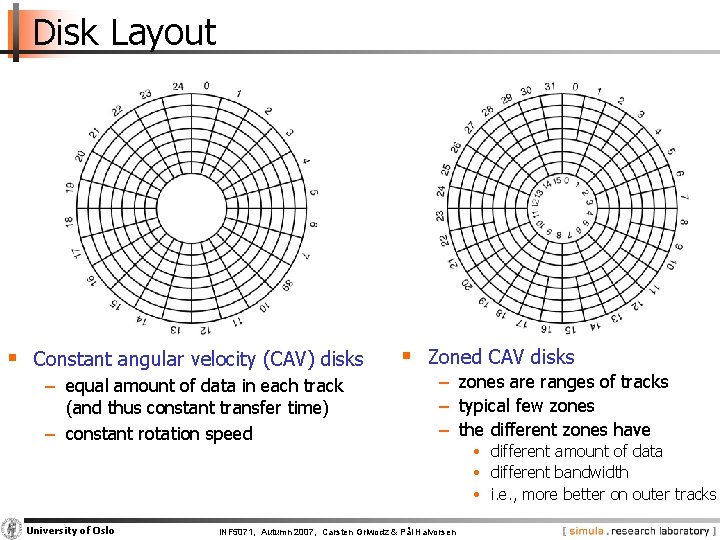 Disk Layout § Constant angular velocity (CAV) disks − equal amount of data in