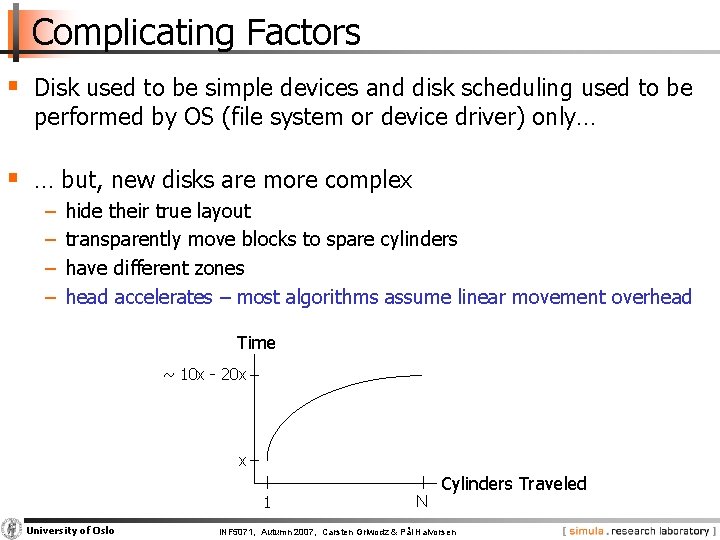 Complicating Factors § Disk used to be simple devices and disk scheduling used to