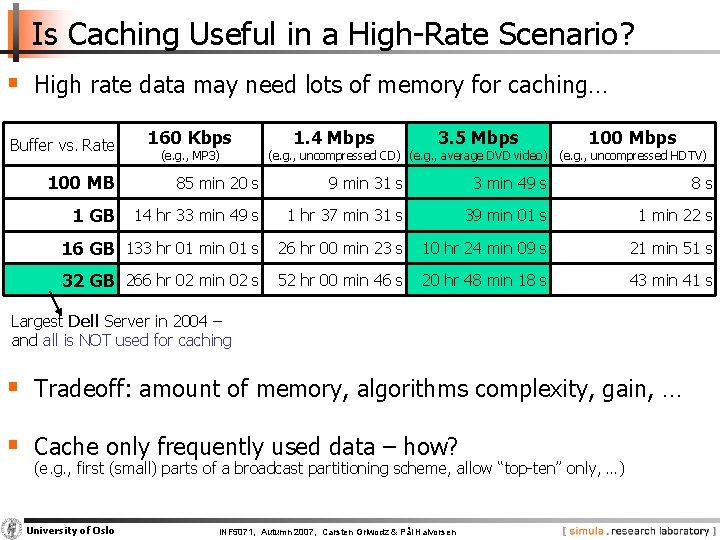 Is Caching Useful in a High Rate Scenario? § High rate data may need