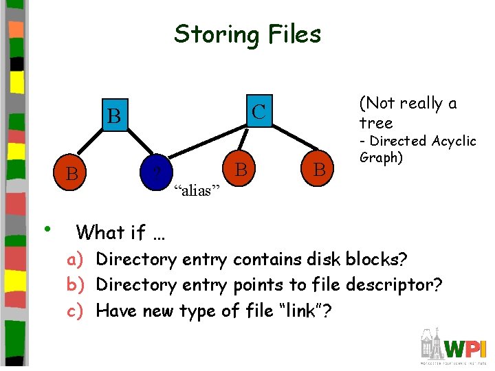 Storing Files C B B • (Not really a tree ? B B -