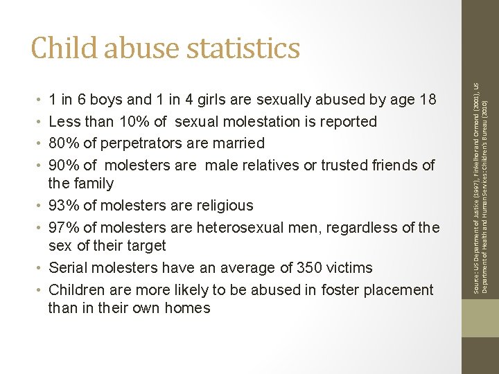  • • 1 in 6 boys and 1 in 4 girls are sexually