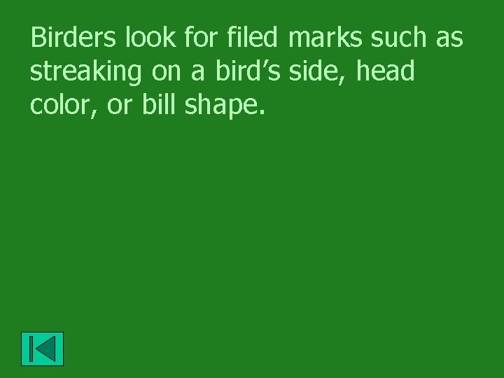 Birders look for filed marks such as streaking on a bird’s side, head color,