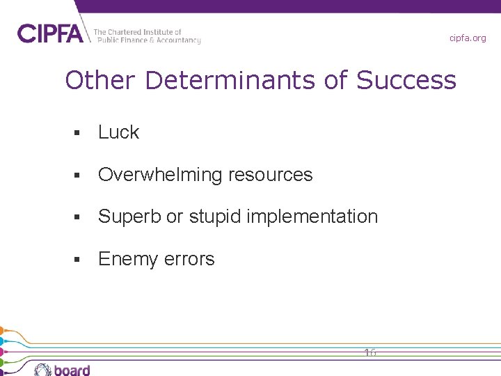 cipfa. org Other Determinants of Success § Luck § Overwhelming resources § Superb or