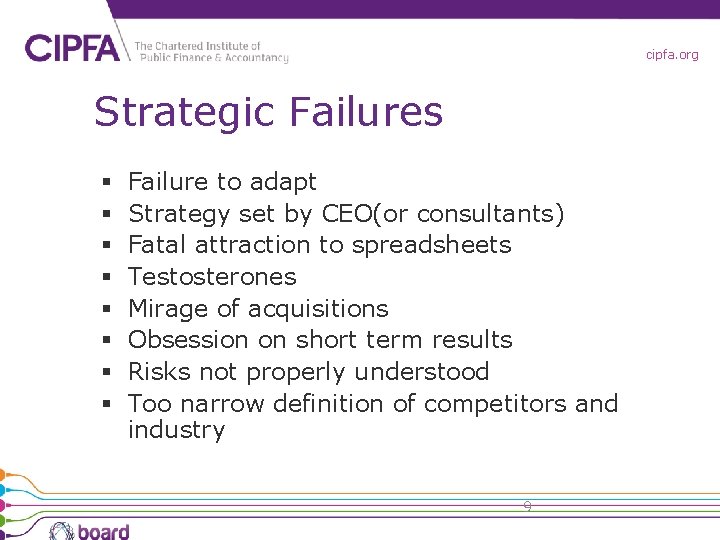 cipfa. org Strategic Failures § § § § Failure to adapt Strategy set by