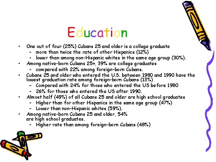 Education • • • One out of four (25%) Cubans 25 and older is
