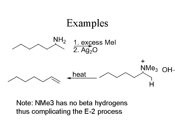 Examples Note: NMe 3 has no beta hydrogens thus complicating the E-2 process 