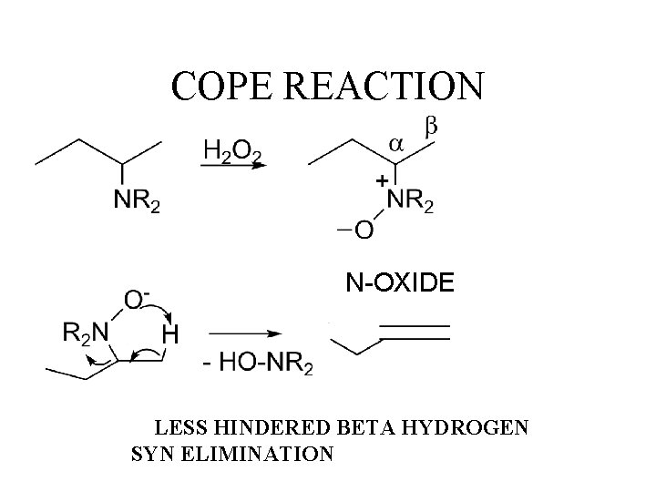 COPE REACTION N-OXIDE LESS HINDERED BETA HYDROGEN SYN ELIMINATION 