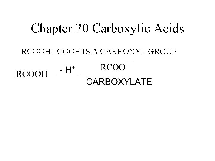 Chapter 20 Carboxylic Acids RCOOH IS A CARBOXYL GROUP 