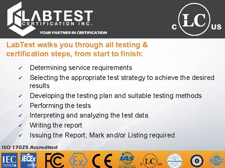 Lab. Test walks you through all testing & certification steps, from start to finish: