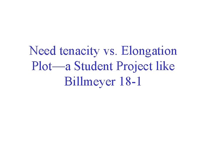 Need tenacity vs. Elongation Plot—a Student Project like Billmeyer 18 -1 