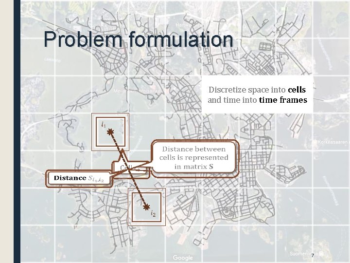 Problem formulation Discretize space into cells and time into time frames 7 