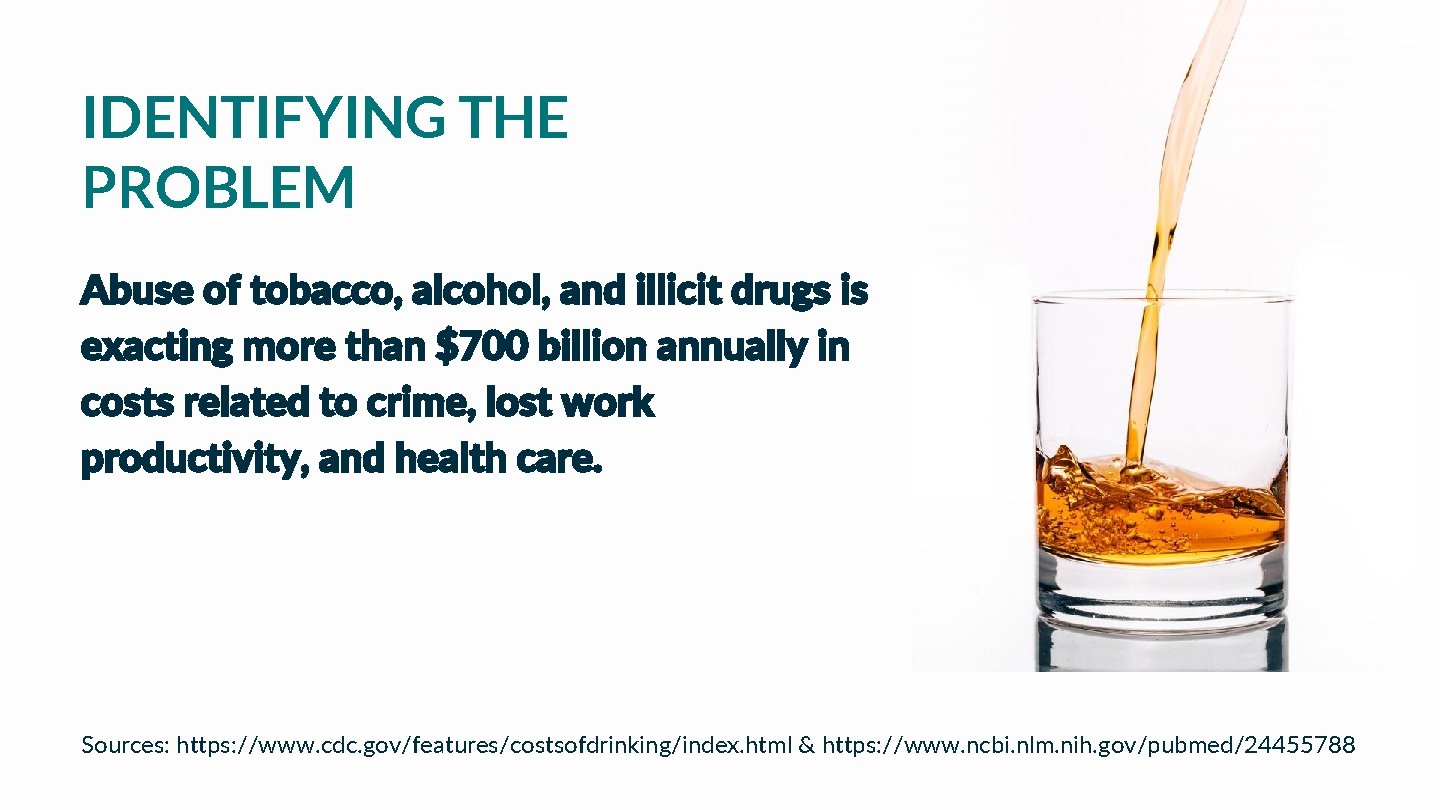 IDENTIFYING THE PROBLEM Abuse of tobacco, alcohol, and illicit drugs is exacting more than