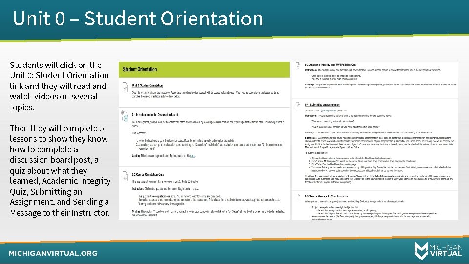 Unit 0 – Student Orientation Students will click on the Unit 0: Student Orientation