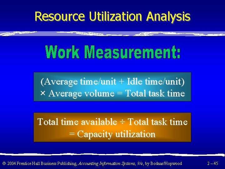 Resource Utilization Analysis (Average time/unit + Idle time/unit) × Average volume = Total task